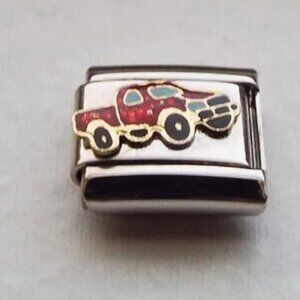 Red enamel pickup truck 9mm stainless steel Italian charm bracelet link new